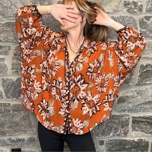 Free People Copper Sunflower Button Up